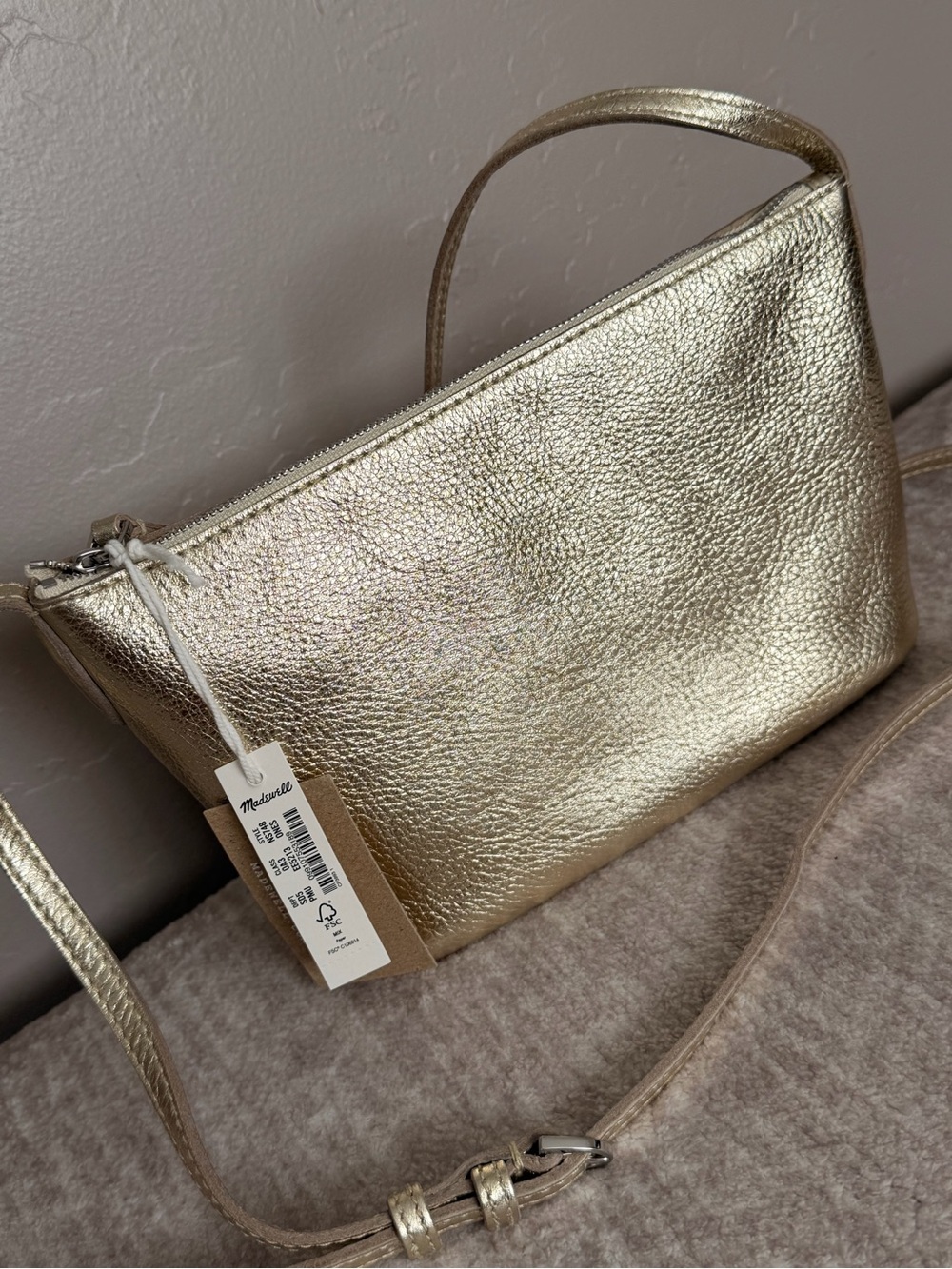 Madewell Bright Shiny Metallic Gold Pebbled Leather‎ Crossbody Bag #303